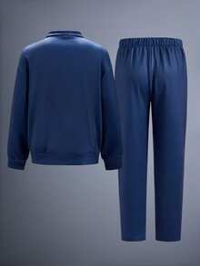 Driftmere Men's Business Casual Five-Pointed Star Print Zip-Up Sweatshirt And Pants Set, Fall Clothes - Multicolor - View 2