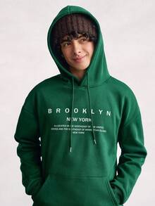 Open Phase 男士极简印花长袖连帽衫，秋冬季INS风，日常搭配，男友/老公礼物，复古美式，男女皆宜，宽松版型夏季服装——适合日常穿着和夏季度假穿着。 - 綠色 - 查看 7