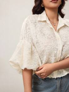 Enliva Áo kiểu cut-out dành cho nữ Plus Size, Bộ sưu tập mùa thu mới về trường - Màu be - Xem 3