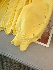 GlowEve CURVE Women's Autumn/Winter New Lace-Up Bow Knit Cardigan, Sweet Soft Floral Pattern Classic Versatile Regular Fit Sweater Top - Yellow - View 9