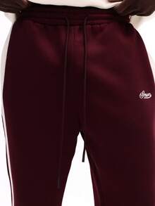 SUMWON Casual Flared Fit Sweatpants With Side Stripes And Script Embroidery Drawstring Waist Fleece Lined Winter Comfort Pants For Daily Loungewear Plain - Red Violet - View 6