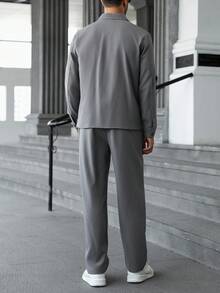 Manfinity CasualCool Plus Size Men's Casual Everyday Commute Simple Solid Color Zip-Up Jacket And Pants Set Mens Two Piece Set Mens 2 Piece Leisure Suits Mens Co-Ord Set Men 2 Piece Set Grey Outfit Men