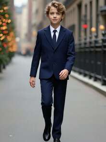 SHEIN 2pcs Tween Boy Gentleman Style Fitted Casual Blazer, Pants And Tie Set, Gentleman Outfit, Party Favors, Back To School Outfits, Autumn/Winter