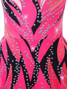 少女无袖印花舒适亲肤贴身防走光运动紧身衣，适合校园舞蹈比赛及四季穿着 - 玫紅色 - 查看 6