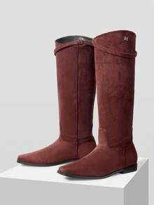 MOTF Giày bốt mũi vuông cổ điển cao đến giữa bắp chân dành cho nữ - màu nâu - Xem 4