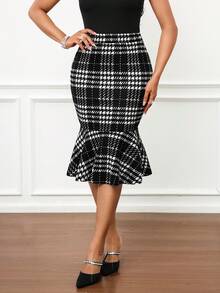 SHEIN Lady Váy suông đuôi cá ôm sát họa tiết răng sói dành cho nữ - màu đen - Xem 3