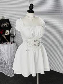 Coolane Trang phục biểu diễn mọi mùa dành cho nữ Trang phục Rave Goth Y2K Preppy Trang phục Rave cổ điển Váy yếm bên hông kiểu nấm Renaissance Fair - trắng - Xem 3