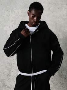 Áo hoodie nam SUMWON dáng ngắn màu đen, khóa kéo toàn thân, viền phản quang, dáng rộng, phong cách đường phố mùa đông, thời trang đô thị, áo khoác ngoài mùa thu, đơn giản. - màu đen - Xem 3