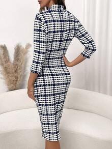 SHEIN Clasi Váy kẻ caro tay lửng thường ngày xuân/hè dành cho nữ, thích hợp mặc đi làm, đi chơi và mặc hàng ngày - Nhiều màu - Xem 2