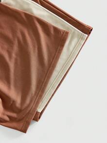 ROMWE MEN Street Life Shorts Casual Masculina de Cintura Elástica e Caimento Solto com Recortes Contrastantes em Cáqui - Café - Visão 5