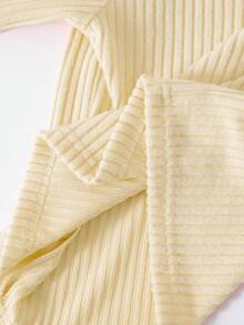 Elladie kids 2pcs/Set Young Girls Pink Textured Long Sleeve T-Shirt And Textured Button Skirt Girls Ribbed Set Girl Knit Set Skirt Two Piece Set Kids - Apricot - View 6