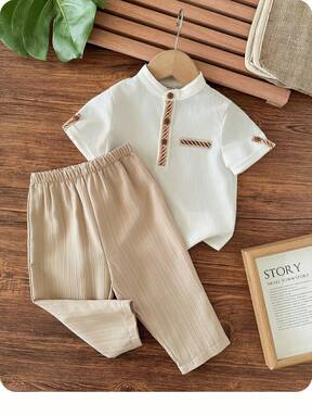 Babypojke Söt Avslappnad Mångsidig Bokstavstryck Långärmad T-shirt & Byxor med Resår i Midjan