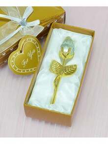 1支玻璃玫瑰迷你水晶花人造花房间摆件办公桌面装饰婚礼派对情人节礼物 - 彩色 - 查看 12