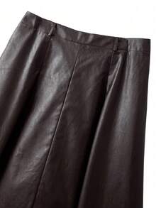 GlowEve CURVE Plus Size Women Elegant PU Long Skirt - Brown - View 7