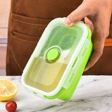 صندوق غداء قابل للطي قطعة واحدة، صندوق غداء من السيليكون، صندوق تخزين سلطة الفواكه، صندوق تخزين طعام محمول للسفر، حاوية تخزين طعام للنزهات والتخييم، مع غطاء محكم الإغلاق وصمام تهوية، مانع للتسرب وسهل التنظيف - متعدد الألوان - مشاهدة 12