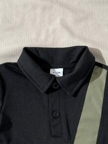 SHEIN Playful Pals 2件套幼儿男童休闲拼接短袖Polo衫和松紧腰纯绿色工装裤套装，适合户外运动、休闲外出、购物和旅行，适合6个月至2-3岁的儿童。 - 彩色 - 查看 6