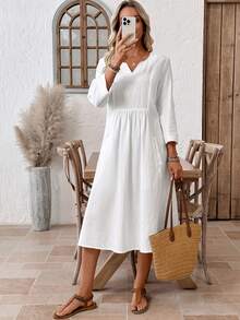 EMERY ROSE Đầm dài tay tối giản màu trơn dành cho nữ - trắng - Xem 6