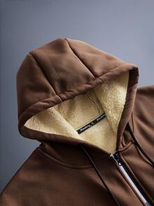 Driftmere 1 Stück Herren Thermojacke mit Kapuze, lässiger Sherpa-Thermofutter Reißverschluss-Sweatshirt - Kaffeebraun - Übersicht 4