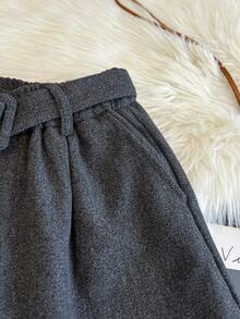 Franclia Women's Pleated Waist Design Versatile Casual Wool Blend Shorts - Grey - View 5