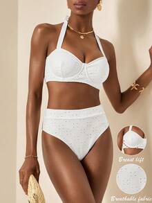 Écloséra 2pcs/Set Bestselling Summer Beach Vacation Jacquard Knit Hollow-Out Fabric Outfit - White - View 1