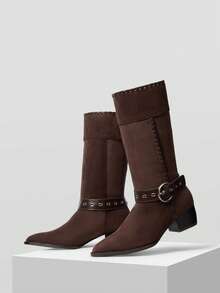 MOTF WOMEN POINTED TOE HIGH HEELED ANKLE BOOTS & BOOTIES FOR CHRISTMAS - Brown - View 9