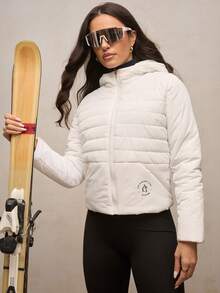 Activina Women's Solid Color Warm Raglan Sleeve Zip-Up Padded Coat, Winter Sports - White - View 1