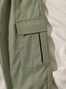 SHEIN Playful Pals 2件套幼儿男童休闲拼接短袖Polo衫和松紧腰纯绿色工装裤套装，适合户外运动、休闲外出、购物和旅行，适合6个月至2-3岁的儿童。 - 彩色 - 查看 5