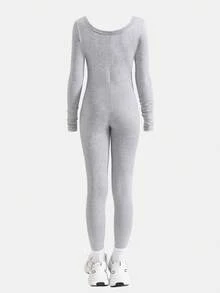 Sparklyn 2pcs/Set Teen GirlCasual All-Match Versatile Sports & Loungewear Crew Neck Skinny Stretch Jumpsuit