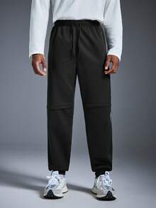 Driftmere 1 Pair Of Men's Casual Sports Pants, Slim-Fit And(Can Be Translated As "Cuffed" Or "Tapered At The Ankle" Depending On The Style; Here It's Kept As For Accuracy But "Cuffed" Is A Common Equivalent) Style, Suitable For Wearing At Home And Outdoor Activities, Can Be Used As A Couple's Gift. Made Of 100% Polyester Fiber, With A Drawstring Waistband For Easy Adjustment, And Available In Multiple Colors. Spring To Summer - Black - View 3