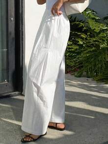 DAZY Women's Loose Fit Ankle Length Pants, Elastic Waist, Casual & Formal, Spring/Autumn - White - View 6