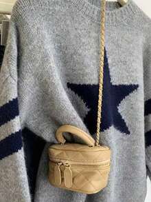 Resyla Women's Casual Colorblock Striped Star Pattern Crew Neck Sweater, Autumn/Winter - Grey - View 3