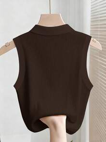 SHEIN Franclia Áo ba lỗ không tay thời trang thanh lịch màu trơn đơn giản đa năng dành cho nữ - Cà phê nâu - Xem 2