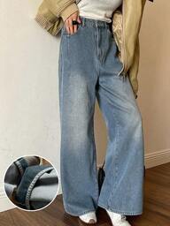 DAZY 여성용 보온 안감 스트레이트 레그 청바지, 캐주얼 데님 팬츠 보온 안감, 겨울