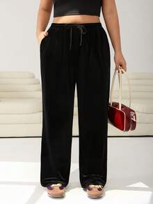 Solflare Quần dài đen thường ngày cỡ lớn, thích hợp đi làm, hẹn hò và đi chơi, mùa thu/đông - màu đen - Xem 7