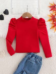 Emery Rose Kids Emery Rose Kids 女童纯色立领羊腿袖休闲T恤 - 彩色 - 查看 2