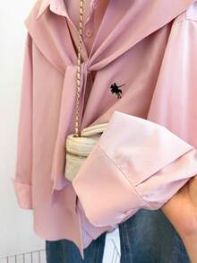 Resyla 女士简约刺绣长袖衬衫，粉色 - 粉色 - 查看 6