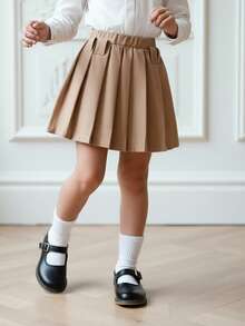 SHEIN Young Girl Vintage Plaid Fabric Pleated Skirt With Belt Plaid Skirt School Girl Skirt Girls School Uniform Skirt Brown Plaid Skirt,Fall&Winter,Halloween,Girl Fall Clothes,Girl Fall Tops,Mon And Daughter Matching ,New Fall Fashion,Sister And Me - Khaki - View 6