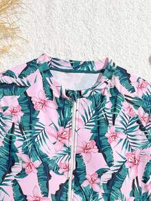 1pc Women's Long Sleeve One-Piece Printed Patchwork Color Snug Fit Swimsuit, Suitable For Hot Spring Tween Girl Two Piece Swimsuit Tween Girl Full Coverage Swimsuit Swimsuits For Tween Girls Long Sleeved Swimsuit With Skirt Tween Girl Clothes Swimsuits For Tween Girls With Skirt Teen Girl Two Piece Set Baiting Suit Swimsuits For Tween Girls Long Sleeved And With Skirt Tween Girl Clothes Cropped Floral Swimsuit Tween Girl Swimsuit - Multicolor - View 5