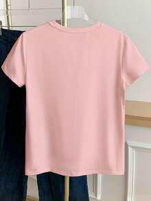 Franclia Damen Floral Bedrucktes Lässig Vielseitiges Kurzarm T-Shirt für den täglichen Gebrauch - Babypink - Übersicht 2