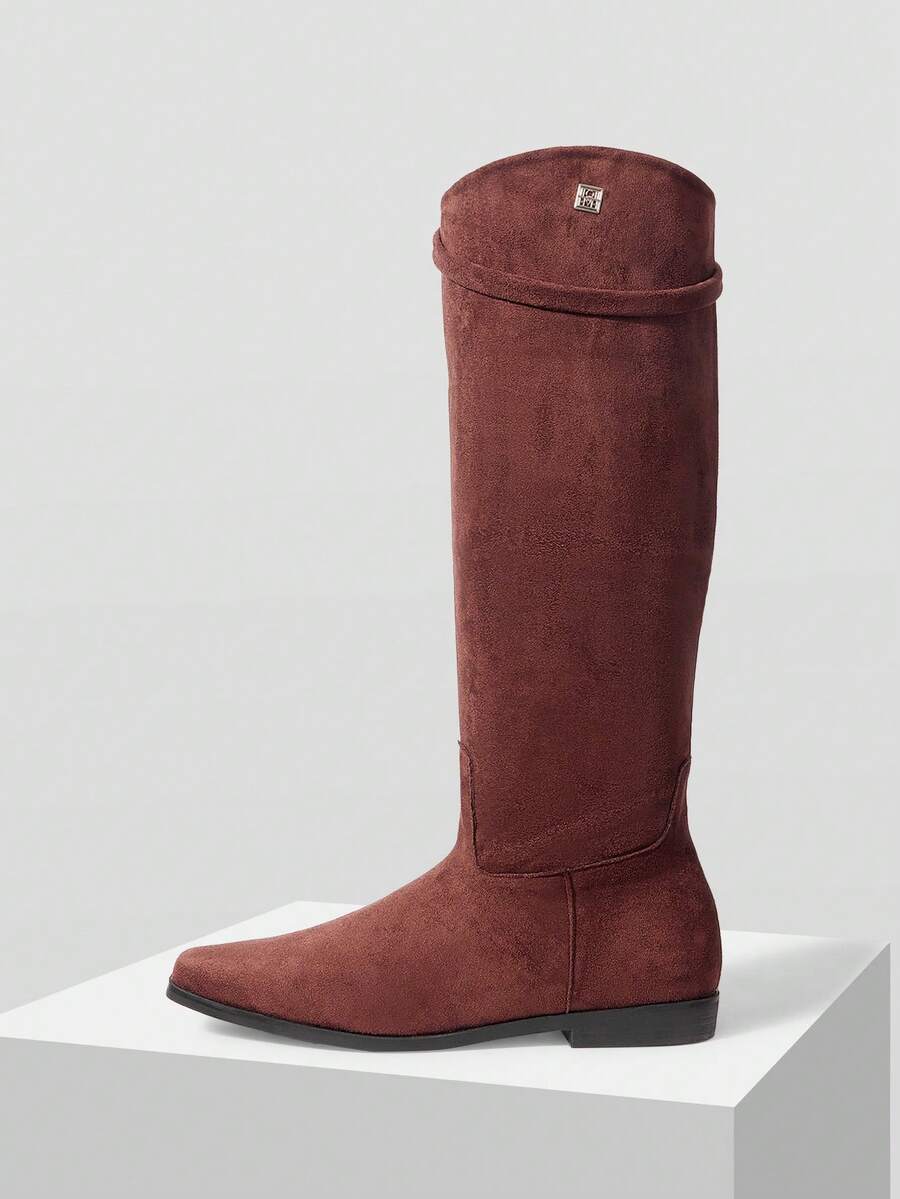 MOTF Giày bốt mũi vuông cổ điển cao đến giữa bắp chân dành cho nữ - màu nâu - Xem 2