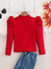 Emery Rose Kids Emery Rose Kids 女童纯色立领羊腿袖休闲T恤 - 彩色 - 查看 3