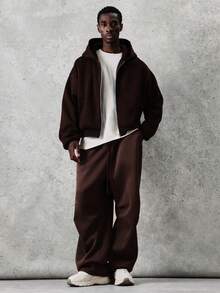 SUMWON Essentials Zip-Up Hoodie With Centre Pocket Fall Winter Comfort Casual Layering Piece Cozy Everyday Streetwear Relaxed Fit Sweatshirt Plain - Brown - View 7