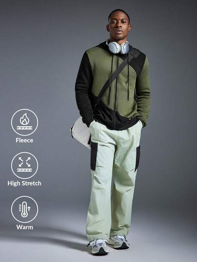 Driftmere 男士撞色拼接拉链连帽卫衣，春夏款