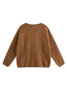 INAWLY Cardigã feminino casual para o dia a dia, em cor sólida e simples, ideal para outono/inverno. - Caqui - Ver 2