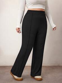 Enliva Curve Plus High Waist Black Straight Leg Pants, New Year - Black - View 6