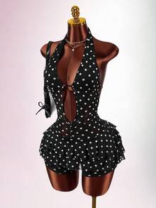 Amplova Women's Polka Dot Jumpsuit, Sexy, Pure, Cute, Suitable For Daily, Date, Valentine's Day Outfits - Black and White - View 8