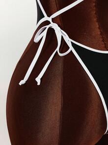 Amplova Traje de baño de una pieza con recortes en contraste negro y blanco, sin espalda, atuendo sexy para vacaciones y el Día de San Valentín - Multicolor - Ver 6