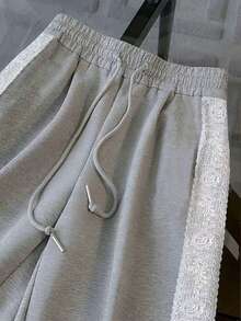 Franclia Plus Size Fitted Stand Collar Raglan Sleeve Cardigan + Slant Pocket Straight Leg Pants - Grey - View 5