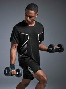 Driftmere 男士夏季短袖两件套运动休闲套装，圆领T恤+短裤，春夏皆宜，舒适柔软，适合日常休闲运动和健身房锻炼，运动休闲风，时尚有型 - 黑色 - 查看 7