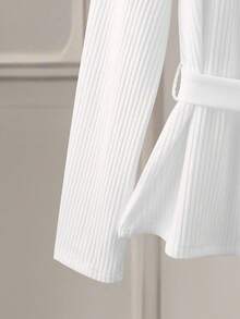 GlowEve 女式纯色长袖金属单排扣上衣和中长裙优雅两件套，秋季 - 白色 - 查看 6